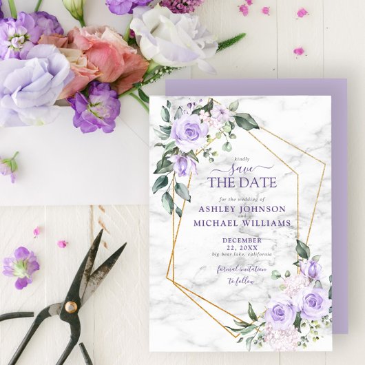 Lilac Lavender Gold Geometric Save the Date
