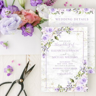 Lilac Lavender Gold Marble Blumendetails Hochzeit Einladung