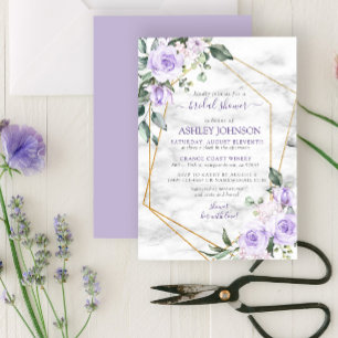 Lilac Lavender Gold Marble Floral Brautparty Einladung