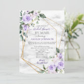 Lilac Lavender Gold Marble Floral Shower by Mail Einladung (Stehend Vorderseite)