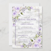 Lilac Lavender Gold Marble Floral Virtual Dusche Einladung (Vorderseite)