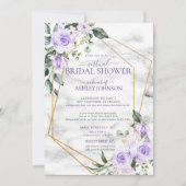 Lilac Lavender Gold Marble Floral Virtual Dusche Einladung (Vorderseite)