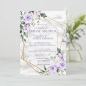 Lilac Lavender Gold Marble Floral Virtual Dusche Einladung (Stehend Vorderseite)