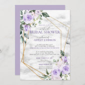 Lilac Lavender Gold Marble Floral Virtual Dusche Einladung (Vorne/Hinten)