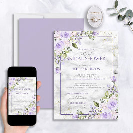 Lilac Lavender Gold Marble Floral Virtual Shower Einladung