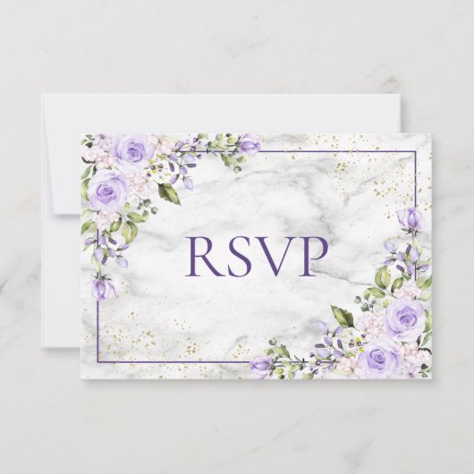 Lilac Lavender Gold Marble Floral Wedding RSVP (Vorderseite)