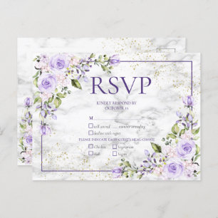 Lilac Lavender Gold Marble Floral Wedding RSVP Einladungspostkarte