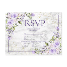 Lilac Lavender Gold Marble Floral Wedding RSVP