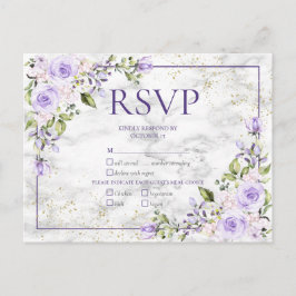 Lilac Lavender Gold Marble Floral Wedding RSVP Einladungspostkarte