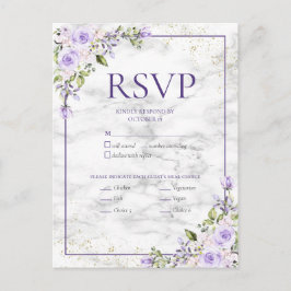 Lilac Lavender Gold Marble Floral Wedding RSVP Inv Einladungspostkarte