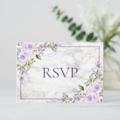 Lilac Lavender Gold Marble Floral Wedding RSVP Karte (Stehend Vorderseite)