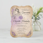 Lilac Lavender Gold Princess Quinceanera Birthday Einladung (Stehend Vorderseite)