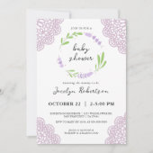 Lilac Lavender Grünpflanzen Gender Neutral Baby Du Einladung (Vorderseite)