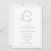 Lilac Lavender Leafy Wappen Monogram Foto Wedding Einladung (Vorderseite)