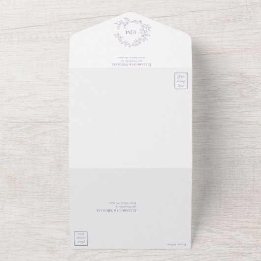 Lilac Lavender Leafy Wappen Monogram Wedding All In One Einladung (Außenbereich)