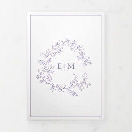 Lilac Lavender Leafy Wappen Monogram Wedding Dreifach Gefaltete Einladung