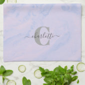 Lilac Lavender Marble Elegant Monogram Name Geschirrtuch (Gefaltet)