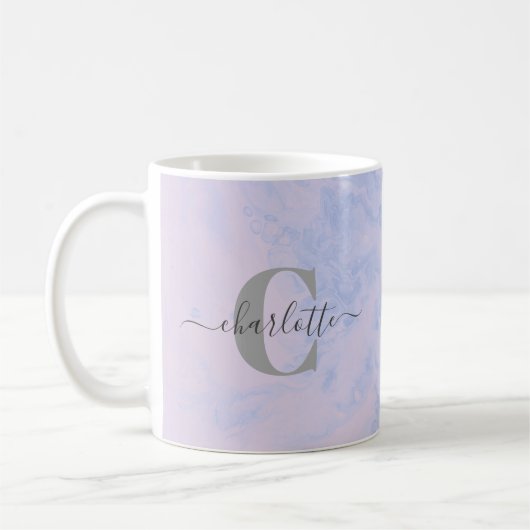 Lilac Lavender Marble Elegant Monogram Name Kaffeetasse (Links)