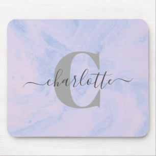 Lilac Lavender Marble Elegant Monogram Name Mousepad