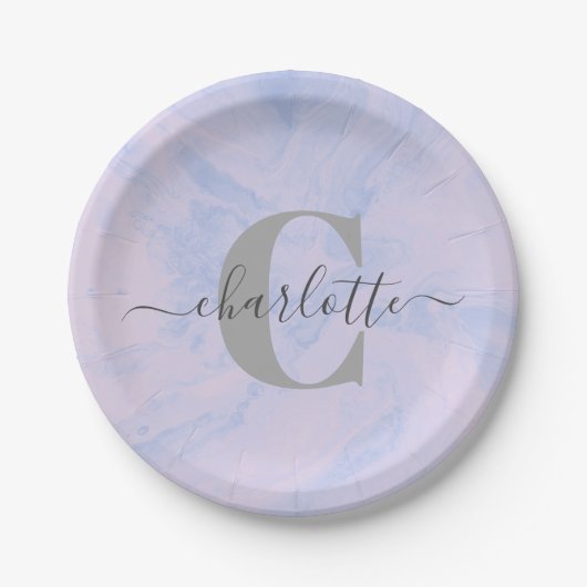 Lilac Lavender Marble Elegant Monogram Name Pappteller (Vorderseite)