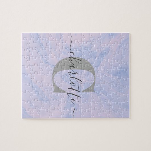 Lilac Lavender Marble Elegant Monogram Name Puzzle (Horizontal)