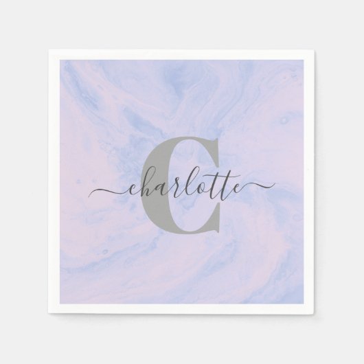 Lilac Lavender Marble Elegant Monogram Name Serviette (Vorderseite)