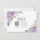 Lilac Lavender Mauve Floral QR Code Wedding RSVP Karte (Vorderseite)
