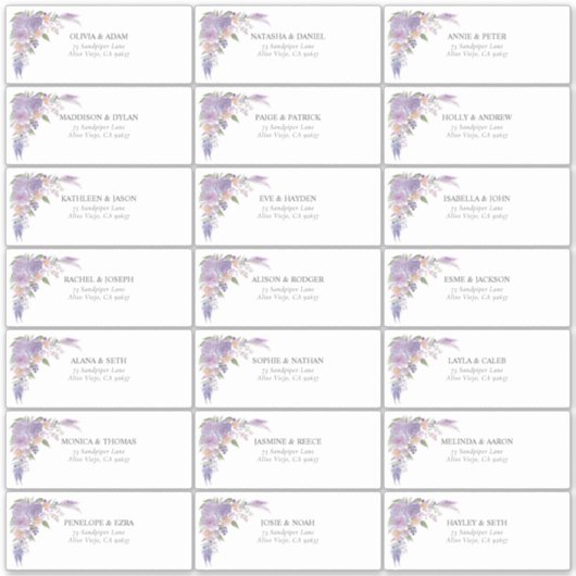 Lilac Lavender Mauve Script Gastadresse Aufkleber (Vorderseite)