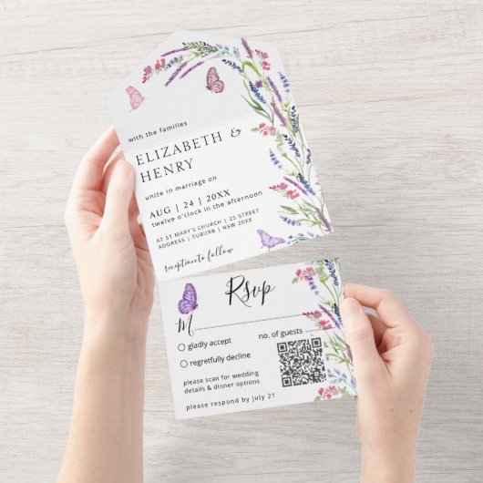 Lilac Lavender Mauve Wedding Qr Code All In One Einladung (Abreißen)
