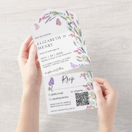Lilac Lavender Mauve Wedding Qr Code All In One Einladung