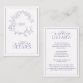Lilac Lavender Monogram Wedding Details Begleitkarte (Vorne/Hinten)