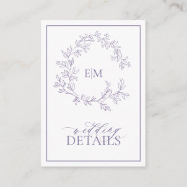 Lilac Lavender Monogram Wedding Details Begleitkarte