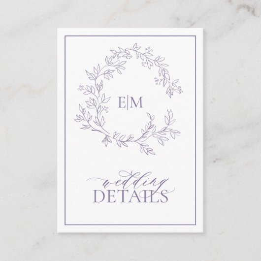 Lilac Lavender Monogram Wedding Details Begleitkarte (Vorderseite)