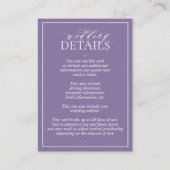 Lilac Lavender Monogram Wedding Details Begleitkarte (Rückseite)