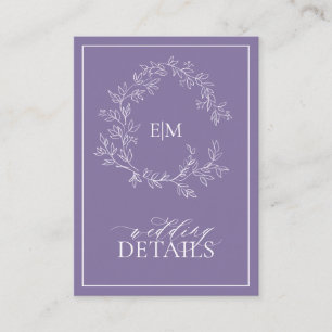 Lilac Lavender Monogram Wedding Details Begleitkarte