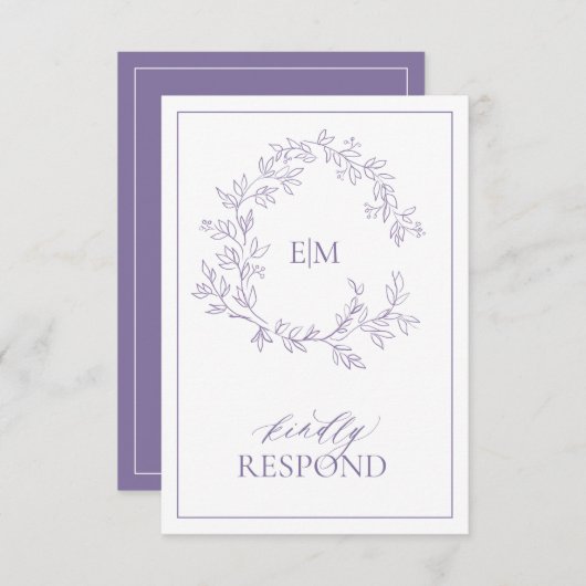Lilac Lavender Monogram Wedding RSVP Card (Vorne/Hinten)