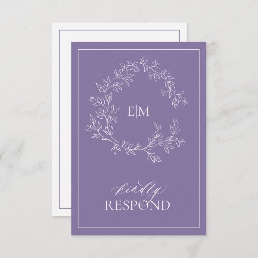 Lilac Lavender Monogram Wedding RSVP Card (Vorne/Hinten)