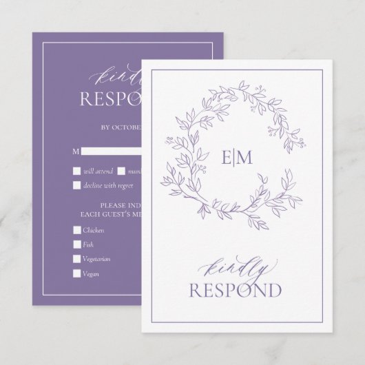Lilac Lavender Monogram Wedding RSVP Card Karte (Vorne/Hinten)
