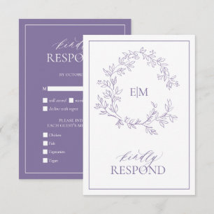 Lilac Lavender Monogram Wedding RSVP Card Karte