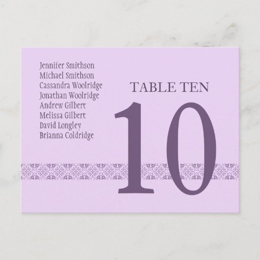LILAC & LAVENDER Tischnummer Card Empfang (Vorderseite)
