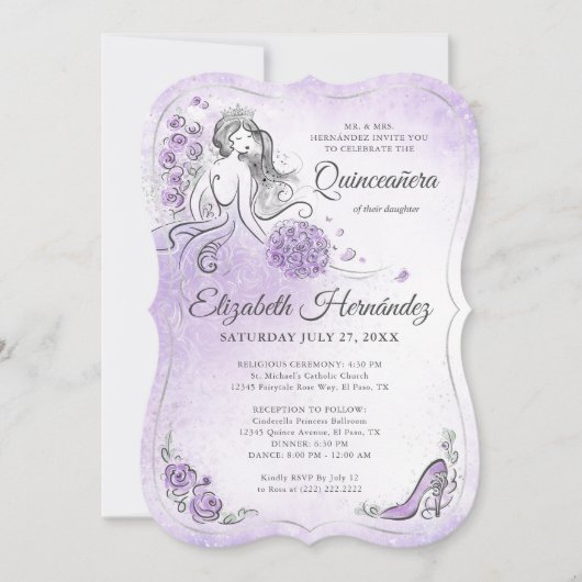 Lilac Lavender und Silver Princess Quince Birthday Einladung (Vorderseite)