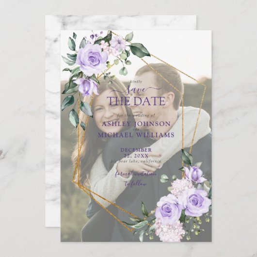 Lilac Lavender Vellum Overlay Foto Save the Date (Vorne/Hinten)