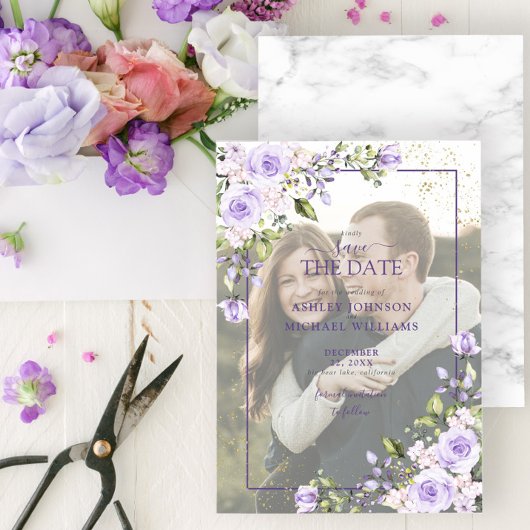 Lilac Lavender Vellum Overlay Foto Save the Date