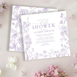 Lilac Lavender Viktorianisch Floral Baby Dusche Einladung