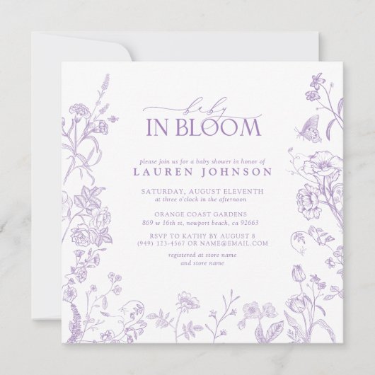 Lilac Lavender Viktorianische Blumenkinder im Blut Einladung (Vorderseite)