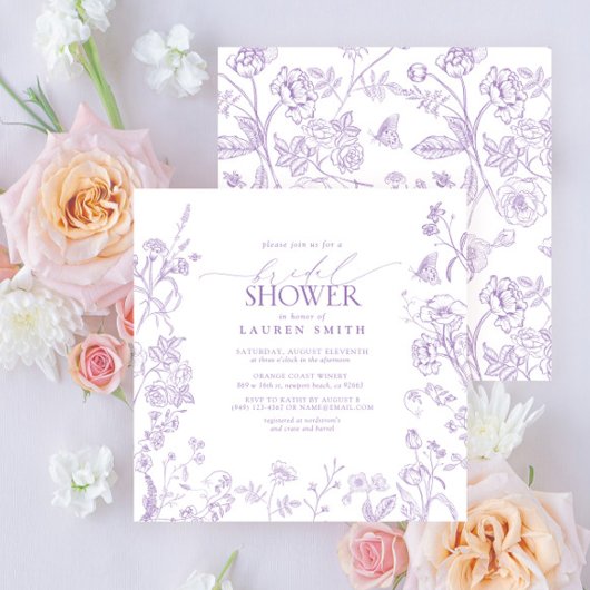 Lilac Lavender Viktorianisches florales Brautparty Einladung