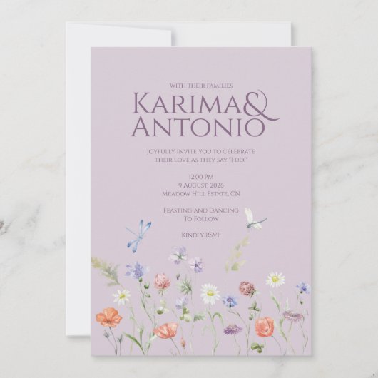 Lilac Lavender Whimsy Wildblume Einladung (Vorderseite)