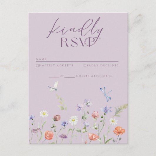 Lilac Lavender Whimsy Wildblume RSVP Card Einladungspostkarte (Vorderseite)