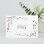 Lilac Lavender Wildblumen Watercolor Wedding RSVP (Stehend Vorderseite)