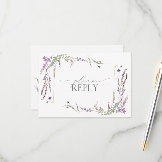 Lilac Lavender Wildblumen Watercolor Wedding RSVP (Vorderseite/Rückseite Beispiel)